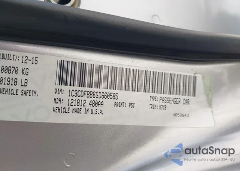 2016 Dodge Dart Sxt z USA, uszkodzony, nr VIN 1C3CDFBB6GD660585